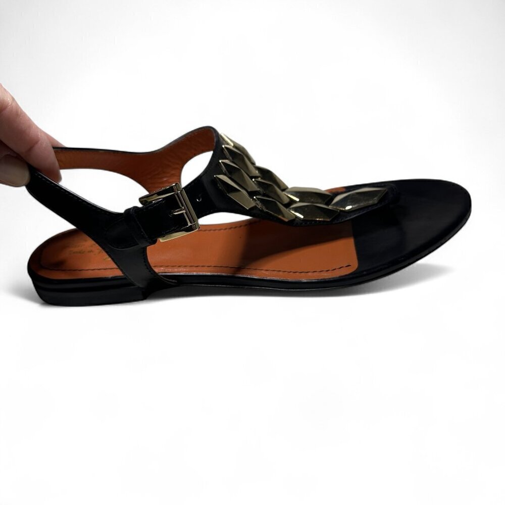 Santoni Women's Toe Strap Sandals In Black w Gold Accents sz EU 37.5 NWOB - Picture 6 of 14